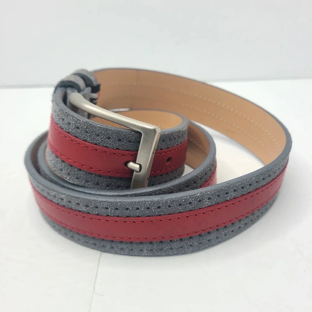 BORRELLI Napoli Men Leather Belt 46 115 Gray Red Dress Luxury Made In Italy